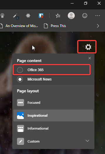 Microsoft Edge: New Tab Office 365